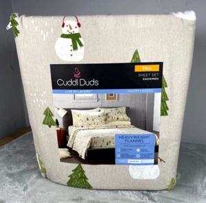 Cuddl Duds Flannel Full Sheet Set - Snowmen & Christmas Trees - Picture 1 of 7
