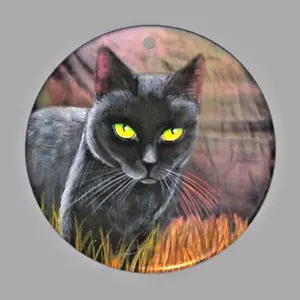HEAD FACE BLACK CAT EYE Pendant 925 Sterling Silver 22" Necklace men women gold - Picture 1 of 10