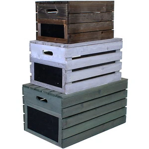 WOODEN CRATE VINTAGE RUSTIC FARM SHOP STORAGE BOX CRATES LID FRUIT APPLE DISPLAY - Picture 1 of 4