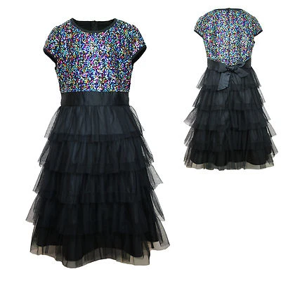 Girl Kid National Pageant Wedding Formal Party Black 4-16years Multi Layer Dress - Image 1 of 4