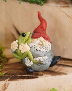 Miniature Garden Gnome Hugging Frog TO 4485 Fairy Gnome Garden - Picture 1 of 4