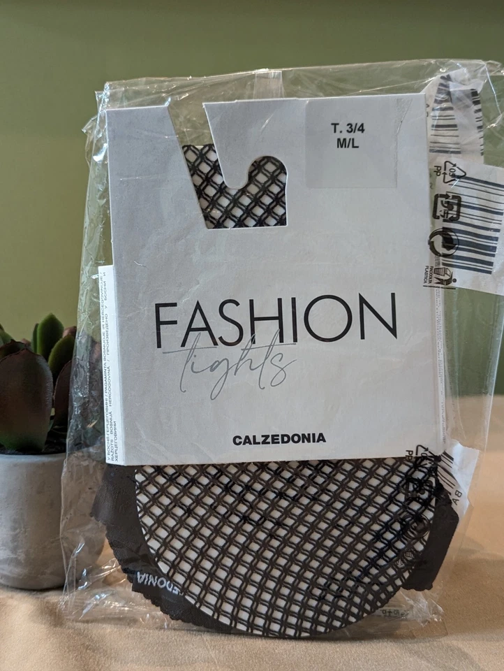 CALZEDONIA PEQUEÑO DIAMANTE PATRÓN RED PANTIMEDIAS MEDIAS TALLA M/L NEGRAS Foto 1 de 1