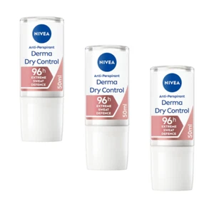 3 x NIVEA Derma Control Maximum Protection Anti-Perspirant Deodorant Roll-on 50m - Picture 1 of 2
