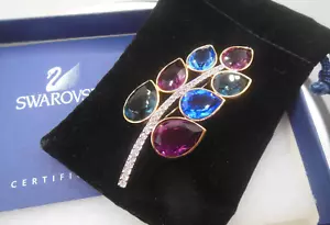 Vintage Swarovski Brosche Schwan Logo lila, blau Kristall Blatt - Bild 1 von 4