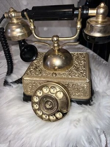 Vintage Brass Phone Intricate Rotary Dial Landline French Provincial Mid Century - Picture 1 of 10