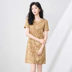 Mini Vestido Falda Imitación Lino Bordado Cuello Redondo Temperamento Línea A Mujer - Imagen 1 de 24