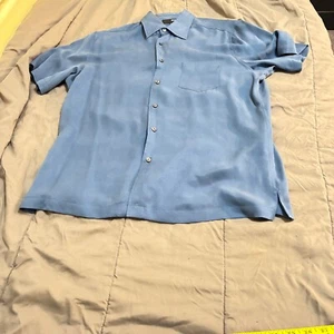 Murano: Men's, Short-Sleeve, Shirt, Blue, Silk, Botton Down Front, sz Large, NWT - Picture 1 of 7