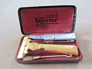 De Colección Schick Inyector Navaja Oro Baquelita Mango Estuche Rojo con Cepillo Seguridad EE. UU. - Imagen 1 de 8