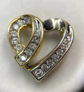 14k Yellow White Gold 19 Diamond Love Heart Wedding Charm Bracelet 3.5Gm Pendant - Picture 1 of 11