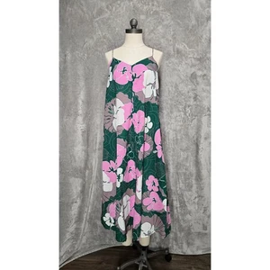 Manuhealii Hawaii Floral Green Pink White Sleeveless Maxi Sundress S Lightweight - Picture 1 of 10