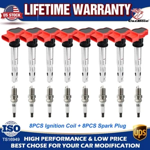 8X NEW Ignition Coil + Iridium Spark Plugs for Audi A6 A8 Q7 R8 S5 4.2L V8 UF529 - Picture 1 of 13