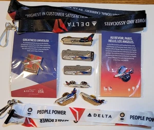 8 DELTA AIRLINES OLYMPIC AIRPLANE PINS Atl Slc Paris LA 2 Employee Lanyards - Picture 1 of 4