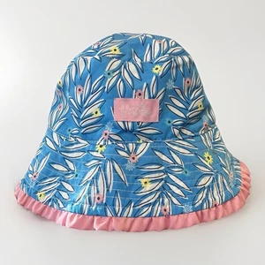 UV Skinz Girls 4T Bucket Sun Hat Floral Pink Blue White Ruffles Beach Tropical - Picture 1 of 10