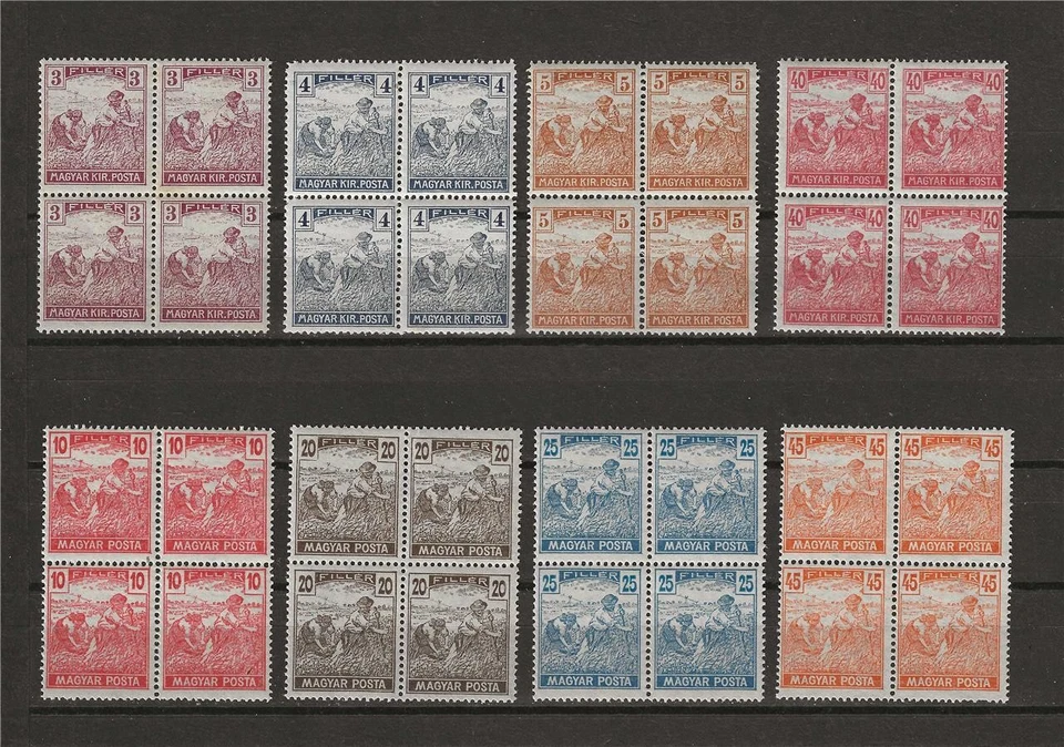 Hungary 1916-20 Harvesting Kir Posta and Posta 8 blocks 4 MNH - Image 1 of 1