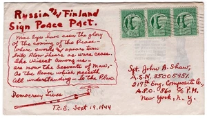 1944 Seconda Guerra Mondiale Patriottico - Sandusky OH Disegnato a mano Thornton Shaw Russia Finlandia - Foto 1 di 2