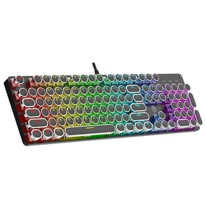 Typewriter Mechanical Gaming Keyboard with RGB Backlit Red Switches, 104 Keys... - Picture 1 of 7