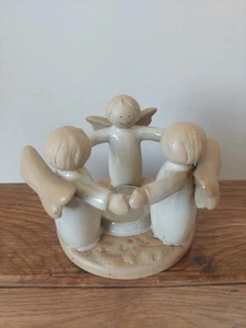 Vintage Tealight Holder Glazed Ceramic Angels Holding Hands Adorable Cute - Picture 1 of 8