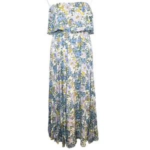 Maxi AaKaa La Palmera Floral Azul Lila Sin Mangas Sin Tirantes en Niveles Talla L Nuevo con Etiquetas - Imagen 1 de 5