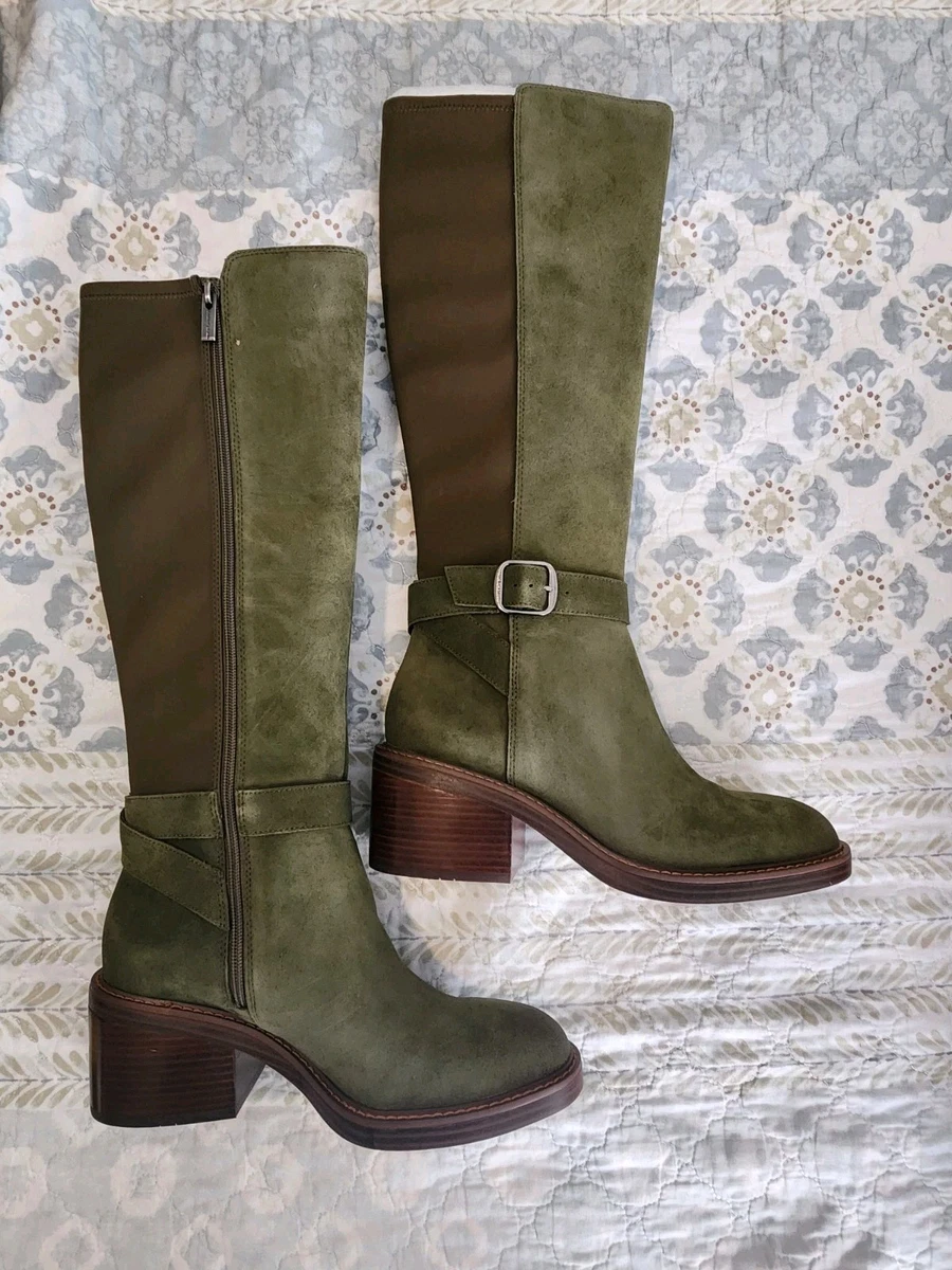 Gracosy Women's Knee High Winter Boots - Waterproof Leather, Colorful Vintage Design, Green, Size 6 M US