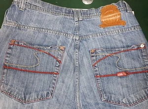 Vintage Y2K Bare Fox Wide Leg Baggy Jean Shorts Size 38 Embroidered - Picture 1 of 11