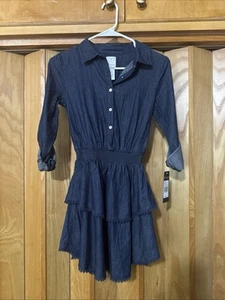 NWT Ella Moss Blue Jean Dress, Long sleeve With Buttons And Ruffles Size 14 - Picture 1 of 9