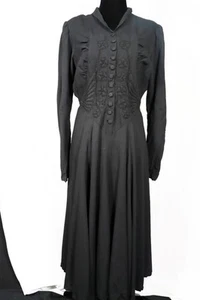 Rare Vintage Fancy 1940's WWII Era French Black Rayon Crepe Dress Size 8-10 - Picture 1 of 4
