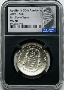 2019 D APOLLO 11 50th ANNIVERSARY 50C HALF DOLLAR NGC MS70 FIRST DAY ISSUE - Picture 1 of 2