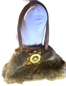 Vintage Bosom Buddy Bags Shoulder Bag With Faux Fur & Leather Accents Bee Emblem - Picture 1 of 9