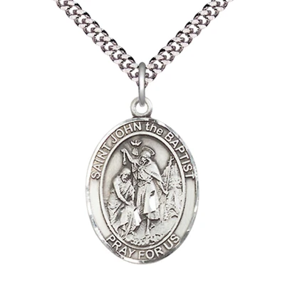 Pewter Saint John the Baptist Medal Pendant 24" Lobster Claw Chain Necklace - Image 1 of 4