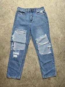 Jeans FashionNova - donna taglia 7 - blu - denim effetto invecchiato a vita alta - Foto 1 di 10