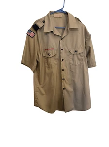 Boy Scouts of America Men tan Short Sleeve Official Vented Uniform Shirt XL - Picture 1 of 9