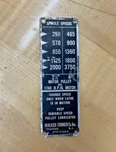 Walker Turner L1152 Wood Lathe Variable Speed Indicator Tag - Picture 1 of 4