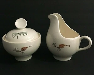 Vintage Mid Century Made in USA Pottery Pinecone Sugar and Creamer Set - Picture 1 of 9