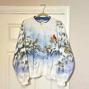 Vintage 90er Kardinal Strickjacke Pullover Schnee Vogel Winter Natur Kardinäle - Bild 1 von 15
