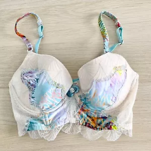 Pleasure State Longline Bra Size 10D Multicolour Embroidery Crystal Padded - Picture 1 of 11