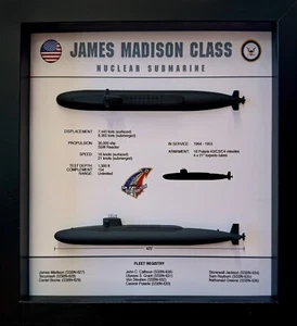 James Madison Class, Submarine Memorial Display Shadow Box, 9" x 9", Black - Picture 1 of 4