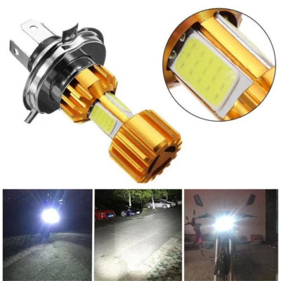 1pc Motorcycle Cool H4 White Headlight COB 6000K LED Hi-Lo Beam Light Lamp Bulbs - Image 1 of 4