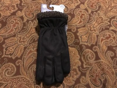Isotoner Faux Suede/Faux Sherpa Black Gloves Size Large NWT - Image 1 of 4