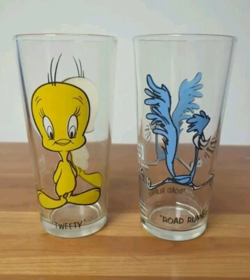 Juego de gafas de coleccionista vintage 1973 Pepsi Road Runner & Tweety Burd Looney Tunes Foto 1 de 4