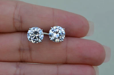1CT Diamond Stud Earrings 14K White Gold GIA Certified Natural Round Cut - Image 1 of 4