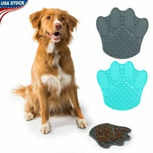Fun Mat Licking Pad Dog Cat Slow Feeder Paw Shape Feeding Pet Dispensing Bow US - Picture 1 of 13