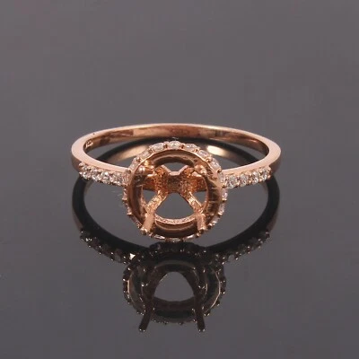 Semi Mount Ring Rose Gold Rhodium Plated Stone Setting Size 8X8 MM Round Shape - Image 1 of 4