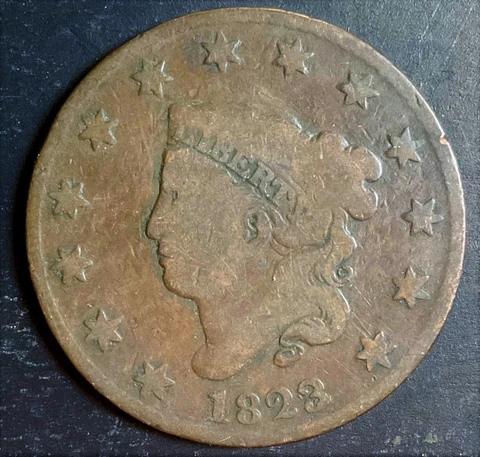1823 3/2 Coronet Head Large Cent rare old overdate coin great collectible d520 Cover