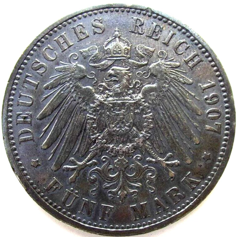 GERMANY - PRUSSIA COIN, 5 MARK 1907, WILHELM II, SILVER 0.900 Cover