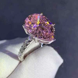 6.50 Ct Pear Cut Natural Pink Sapphire Diamond Ring 14K Solid White Gold Size 7 - Picture 1 of 8