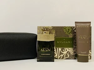 BVLGARI WOOD ESSENCE MEN COLOGNE GIFT SET EDP SPRAY 3.4 OZ + A/SH + POUCH NIB - Picture 1 of 10