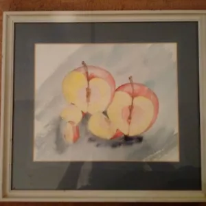 Vtg. Framed Apples Painting by Joana Phillips Watercolor and India Ink - Picture 1 of 4