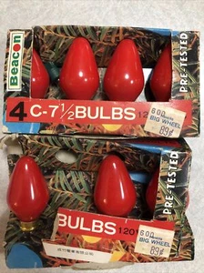Vtg Christmas Beacon C-7 1/2 Light Bulbs Red 7 Total Replacement - Picture 1 of 2