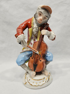 Vintage 5 3/4" Tall Dresden Porcelain Monkey Musician With Cello NO Reserve