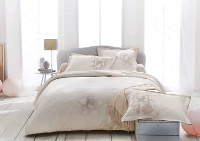 $590 ANNE DE SOLENE QUEEN DUVET COVER & FLAT SHEET  SET IVORY BROWN POLKA DOT - Image 1 of 4
